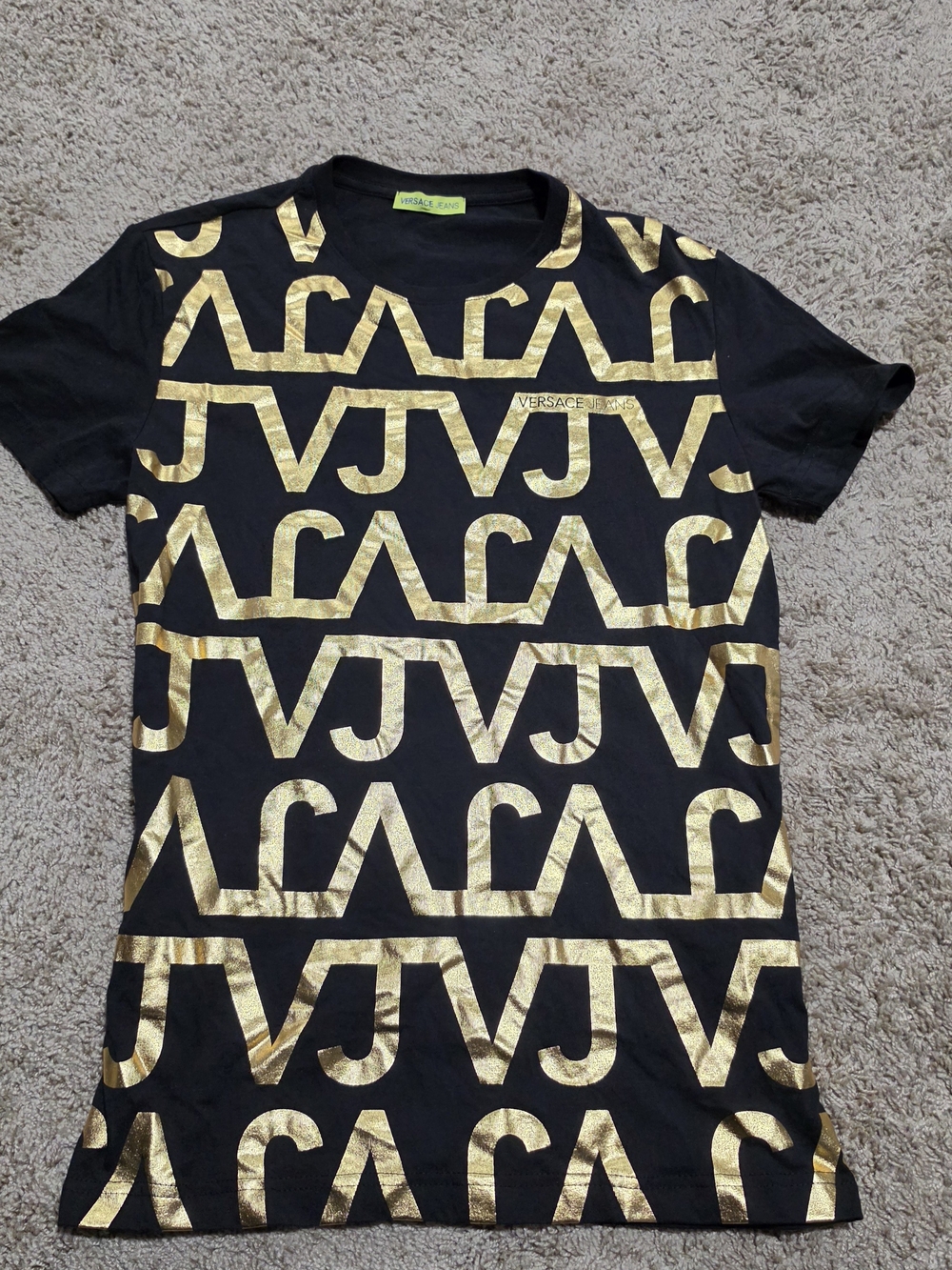 Men's Versace Jeans Gold Print T-Shirt (Black, Size S, BNWOT)